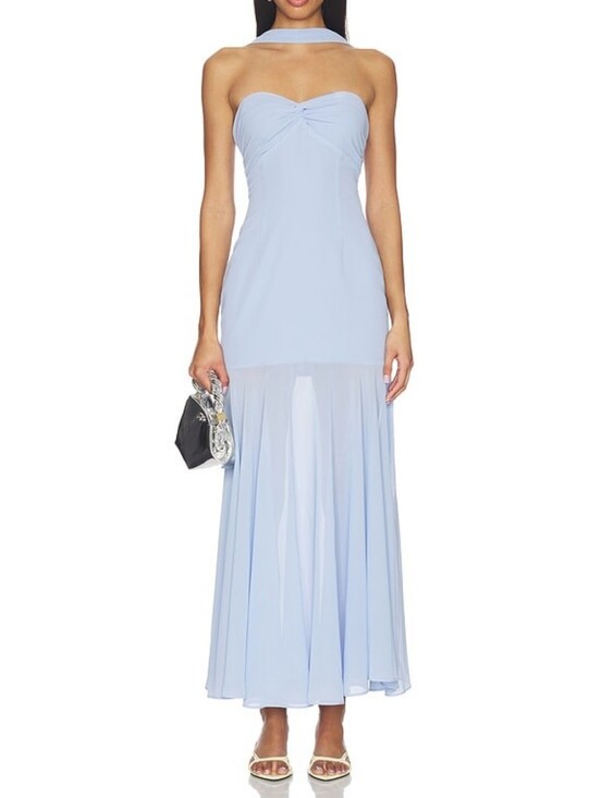 More To Come Dresses & Skirts - Strapless Light Blue Chiffon Maxi Dress with Neck Band